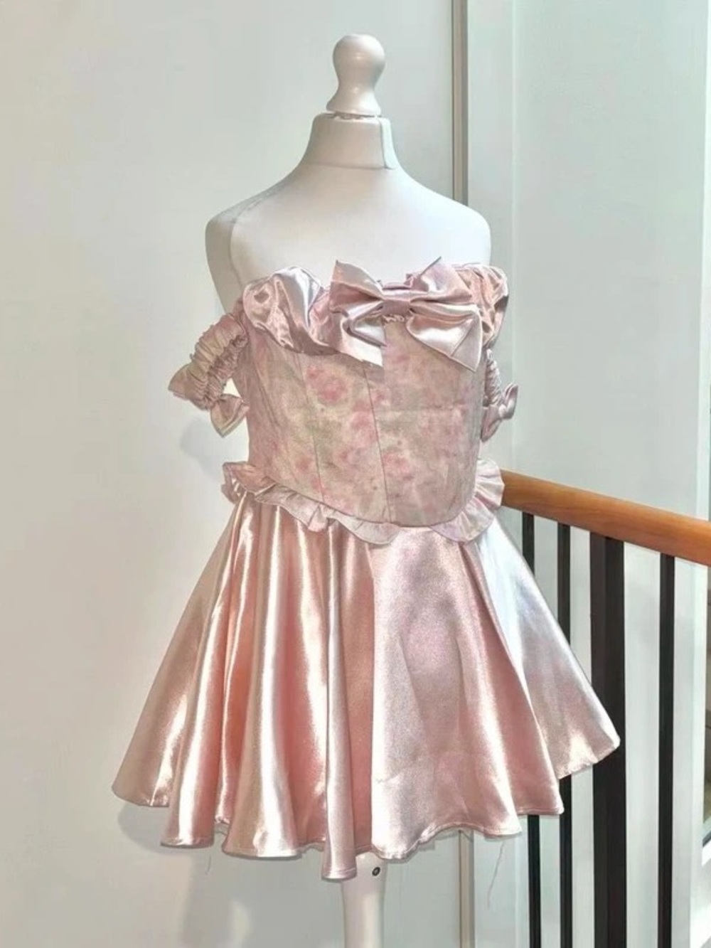 Romantic Off-Shoulder Pink Satin Bow Maxi Dress